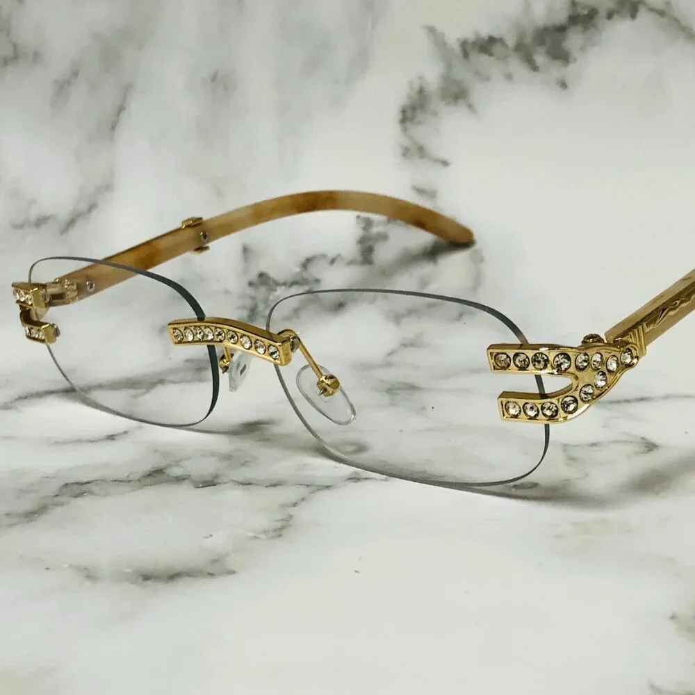 Men Clear Sunglasses Square Gold Classic Shades Hip Hop Iced Out Diamond Lentes‎